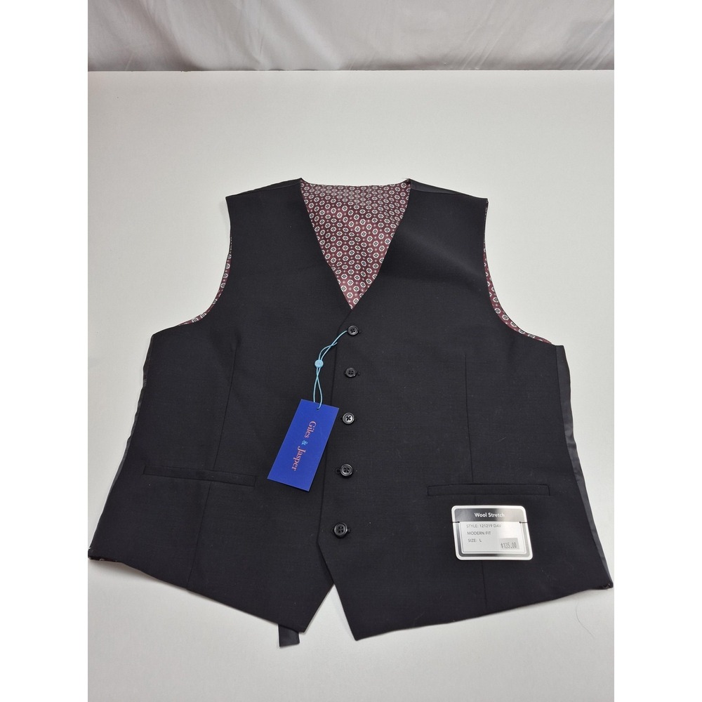 Giles & Jasper Suit Vest Mens L Black Wool Stretch Modern Fit 3 Piece Formal